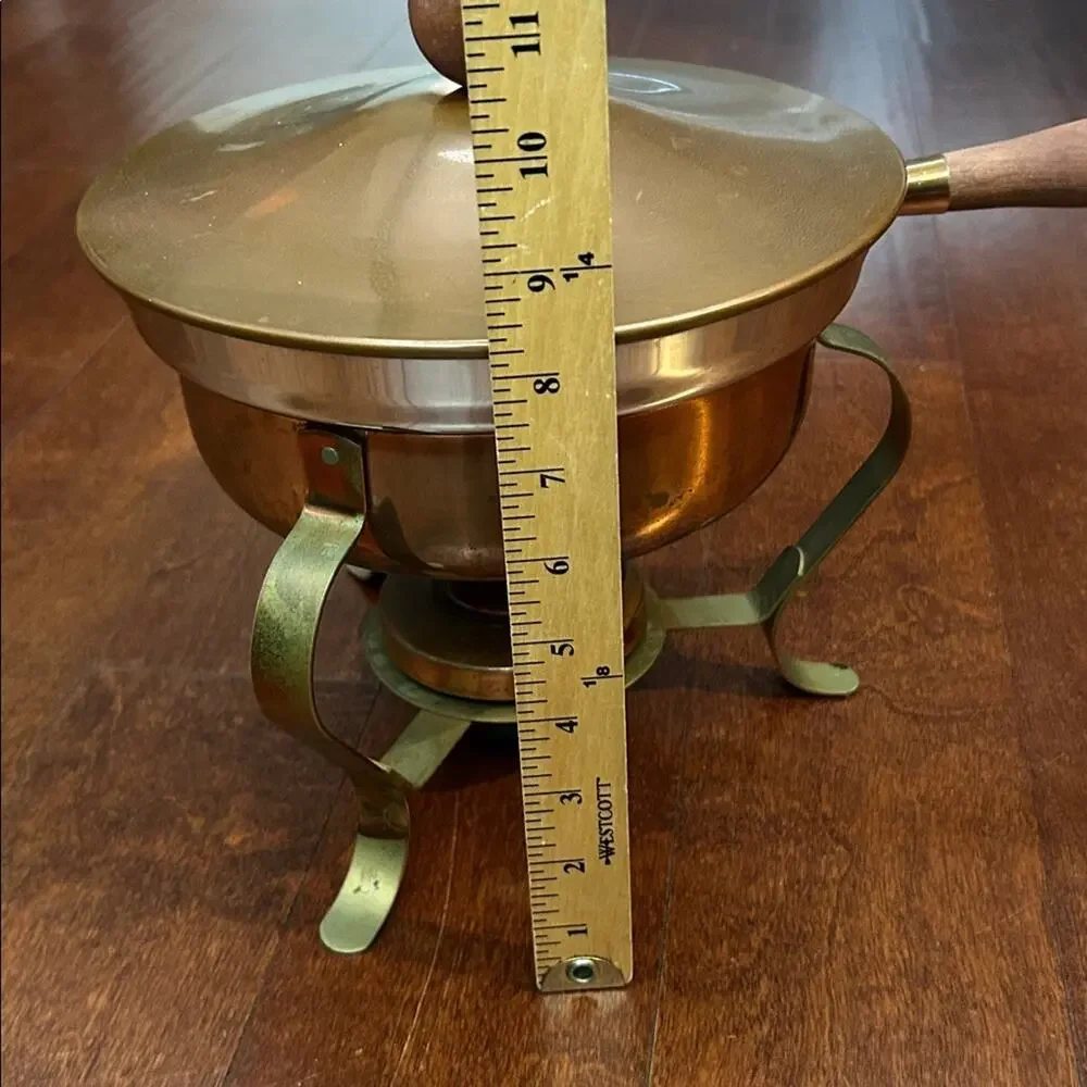 Vintage Brass Chafing Set, Copper with a Wooden Handle, Mid Century Modern